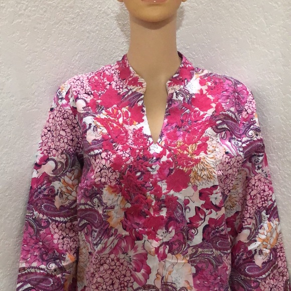 Charter Club Linen-Blend Embroidered -Neck Printed Tunic - Picture 4 of 11